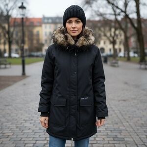 Faux Fur Mid-Length Hooded Parka With Large Pockets. NWT.